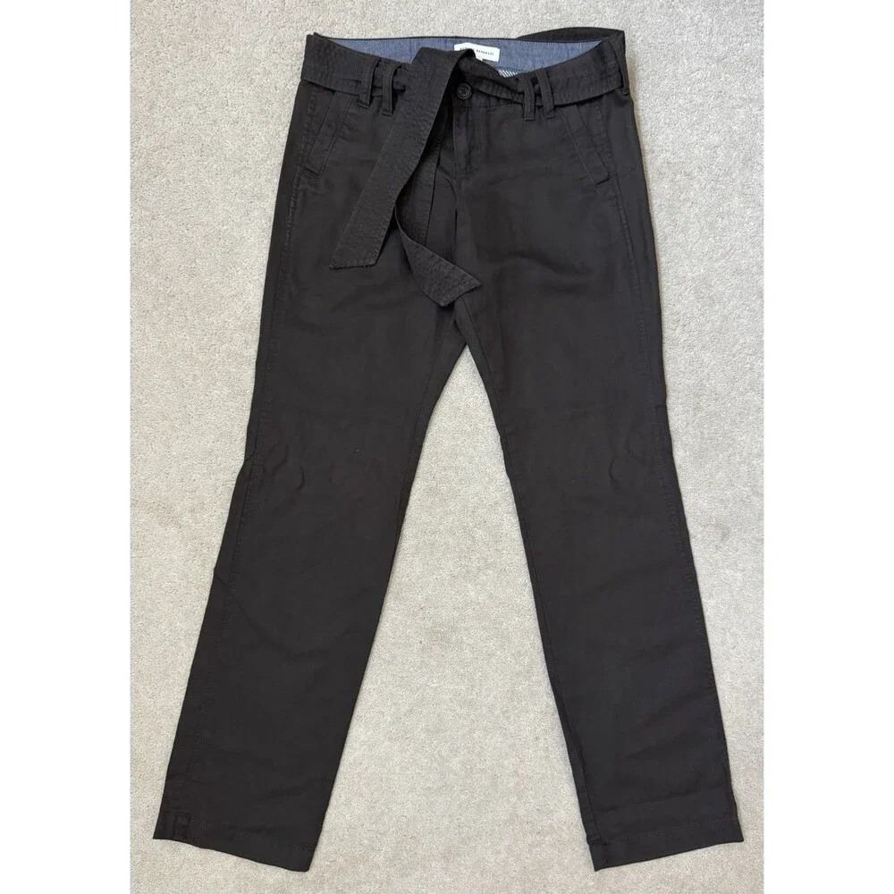 Banana Republic Women's Straight Leg Trousers Size 4 Dark Brown With Tie Belt